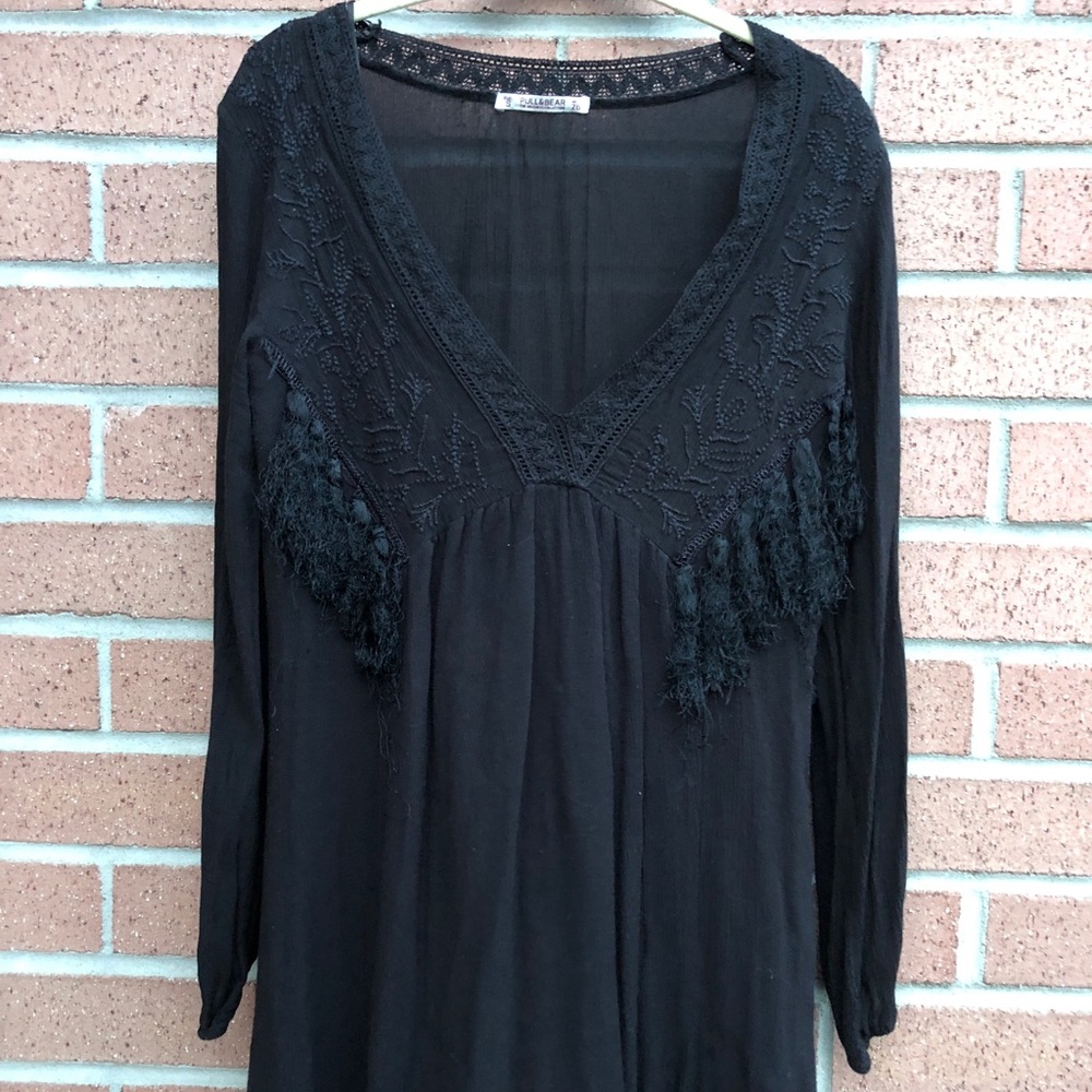 Pull & Bear - Embroidered Tassel Black Jumpsuit